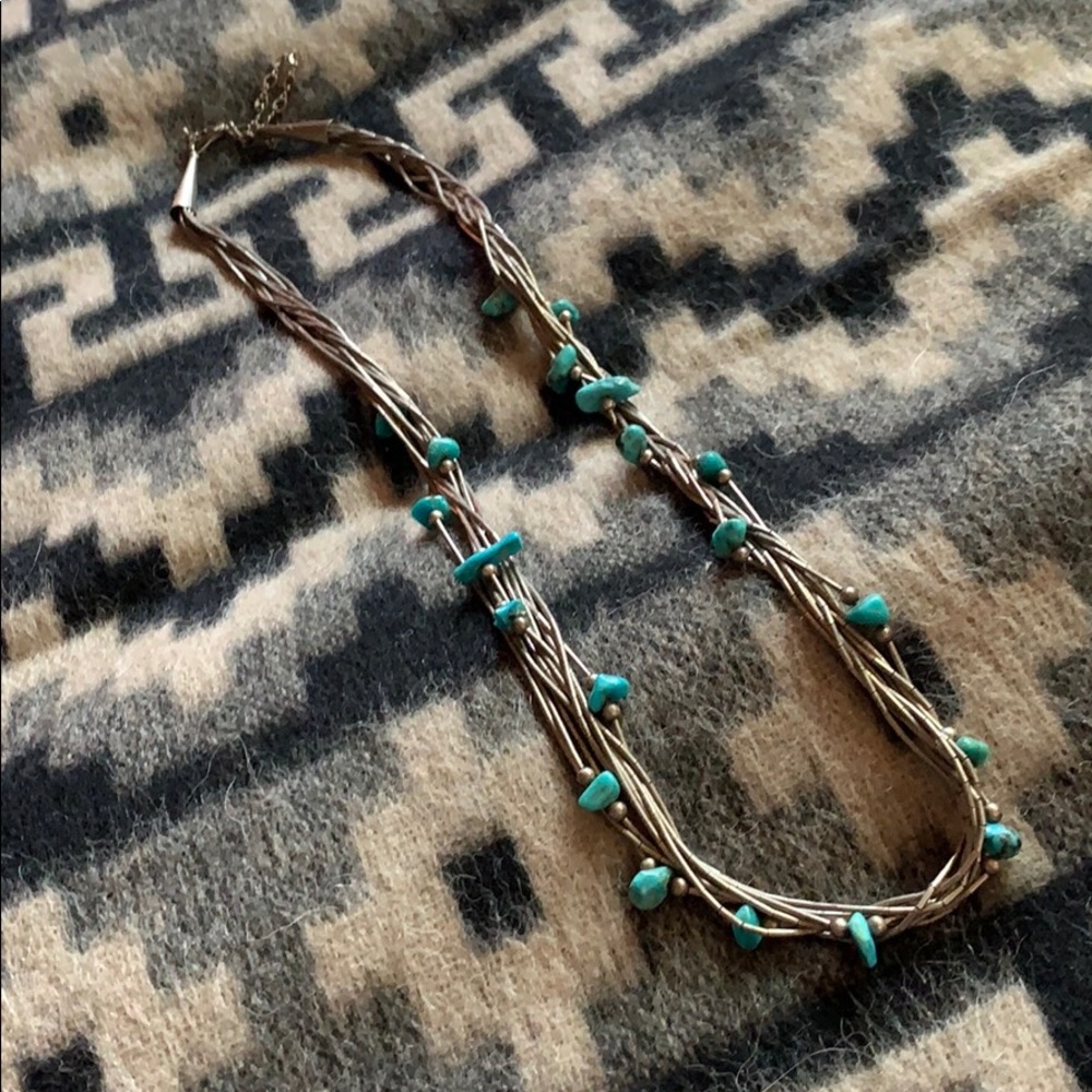 Navajo Liquid Silver/Turquoise 10 strand Necklace